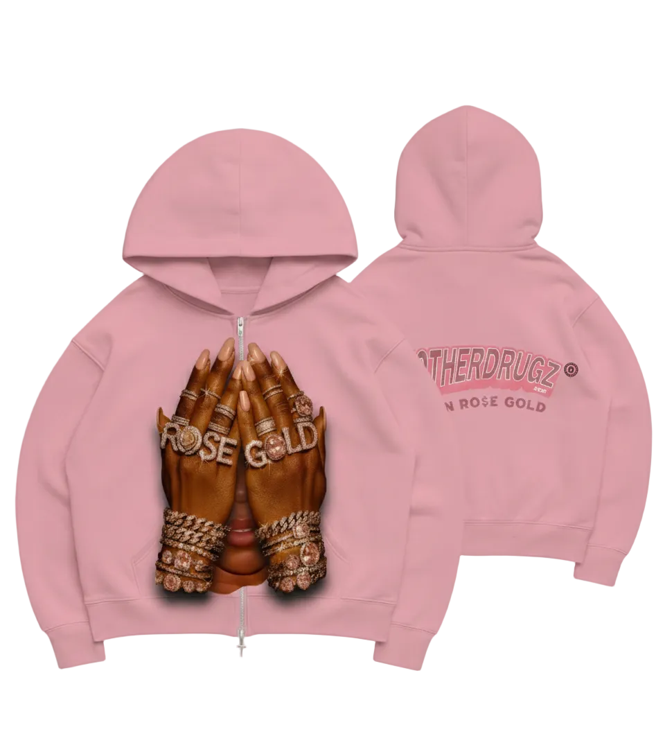 Pink hoodie with 'Rose Gold' and 'Otherdugz' text on a light gray background